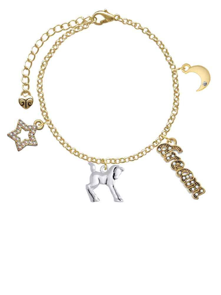 Delight Jewelry Silvertone Equestrian Horse Goldtone Dream Big Charm Bracelet, 7.5+2" Extender