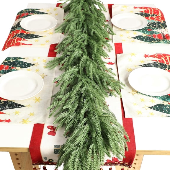 6 FT Christmas Norfolk Pine Garlands,Real Touch Artificial Christmas Garland,Thick and Lush,Soft Bendable,Green Garland for Table Wall Fireplace Indoor Outdoor Christmas Decorations (Green-A, 6FT)