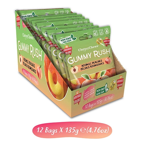 Cheery Chews Gummy Rush - Atomic Peaches Soft Gummy Candy, 135g Bag