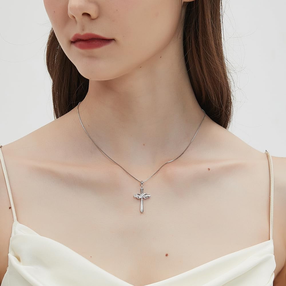Infinity Cross Necklace for Women 925 Sterling Silver Danity Cross Pendant Necklace Christian Jewelry Baptism Gift 18''+2'' Chain
