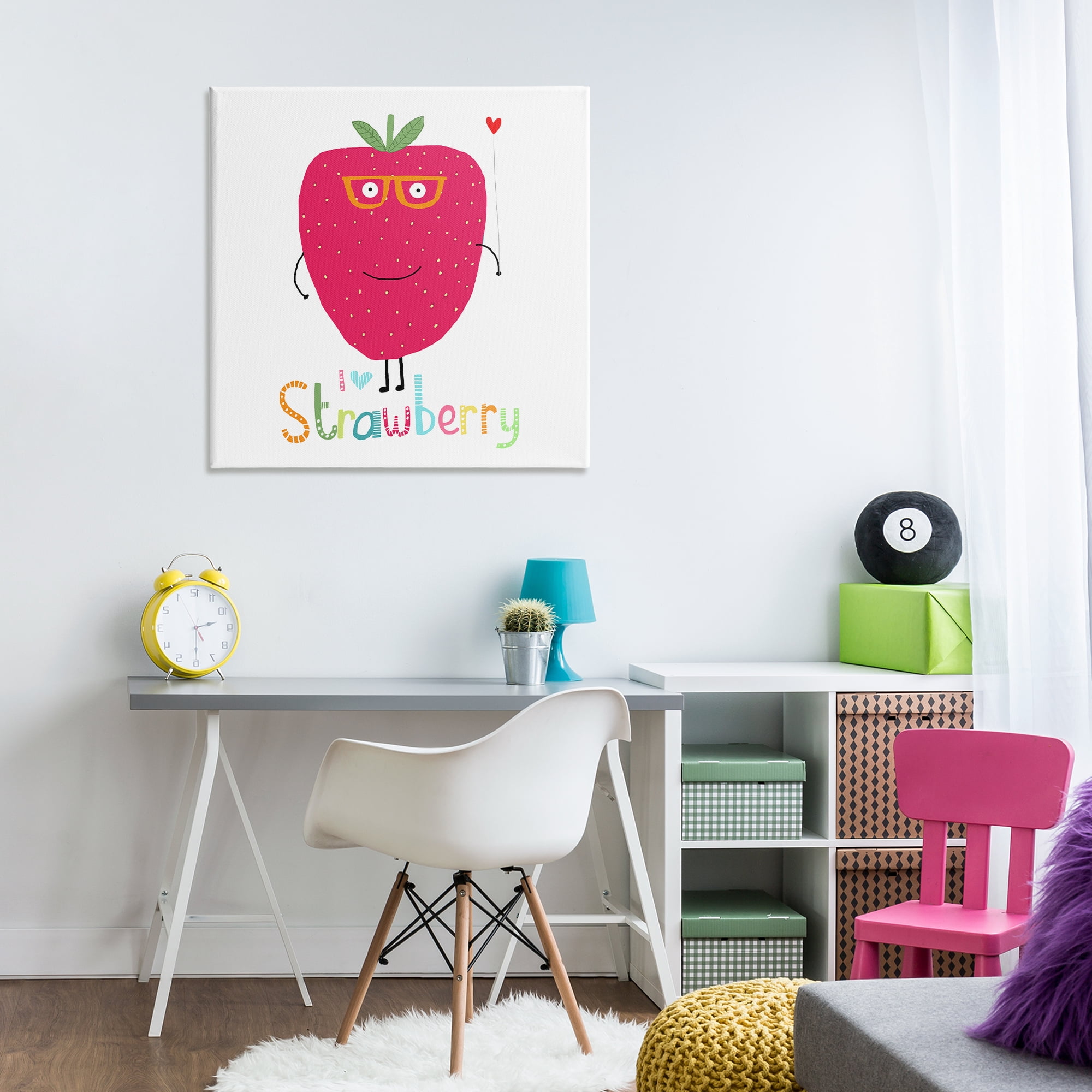 Stupell Industries Fun Smiling Strawberry Food & Beverage Painting Wrapped Canvas Art Print Wall Art, 30 x 30