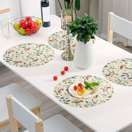 

Round Grid Placemat One Sizex1 Round Placemat PVC Plate Mat，15.4 Inch Non-Slip and Heat Resistant Table Placemat Dining Room Placemat Christmas Bird