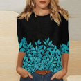 thumbnail image 2 of Elowen Womens Summer Tie Dye Floral Tops 3/4 Sleeve Shirts Crew Neck Casual Blouses Black L, 2 of 6