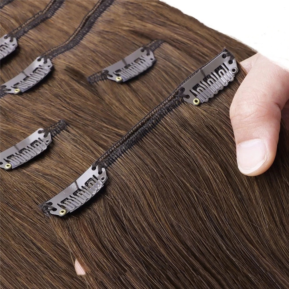 Clip In Hair Extensions Real Human Hair #6 Chestnut Brown 120G 8Pcs Double Weft Thick Silky Straight Clip In Remy Hair Extensions