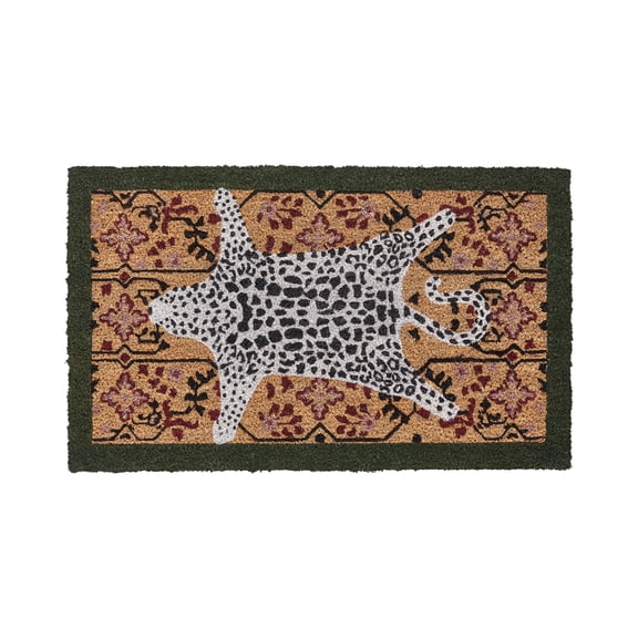 Brown Desert Panther Tribal Spots Outdoor Coir Doormat, 18" x 30"