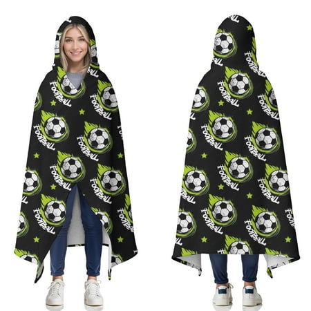 Wearable Blanket Black Soccer Balls with Green Elements Pattern Hooded Wearable Sherpa Blanket for Adults & Teens Winter Poncho Shawl Wrap Cape Thick Warm 60 x80 Wearable Blanket Black Soccer Balls with Green Elements Pattern Hooded Wearable Sherpa Blanket for Adults & Teens Winter Poncho Shawl Wrap Cape Thick Warm 60 x80