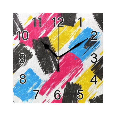 Ryvnso Art Hand Draw Wall Clock Square Silent Non-Ticking Battery Operated 7.78