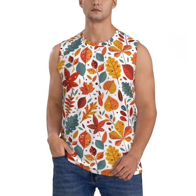 Fotbe Autumn Leaves Men's Camiseta sin Mangas Estampada para Hombres, Playera Casual para Gimnasio, Entrenamiento, Playa-Small