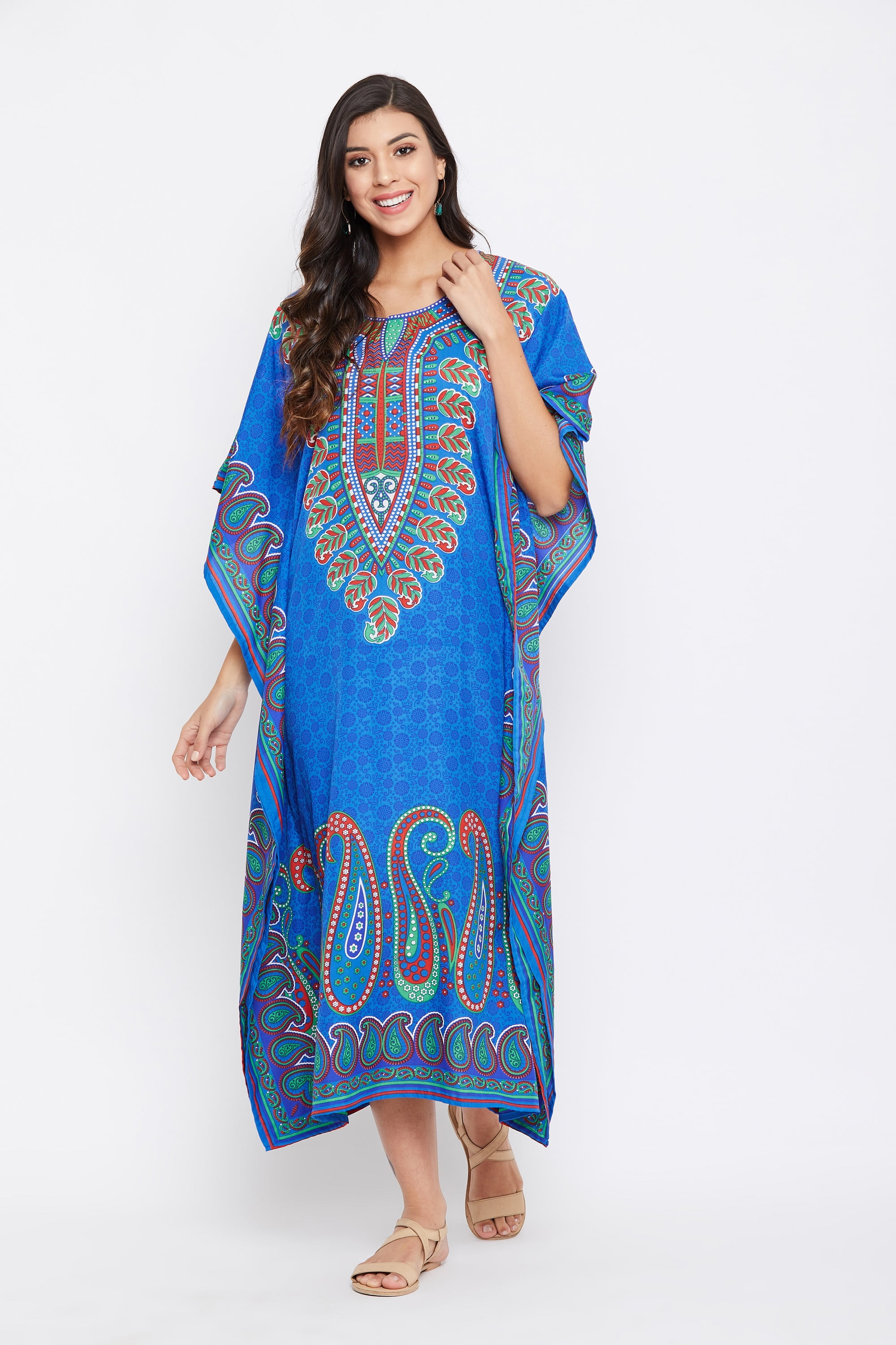 Gypsie Blu Plus Size Kaftan Dress for Women Printed Loose Maxi Kimono ...