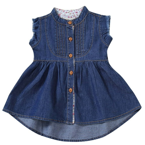 HBYJLZYG Sleeveless Denim Skirt Button, Toddler Baby Girls Pocket Lovely Dress Sleeveless Button Skirt Textured Washed Denim Minimalist Dress Cute