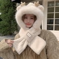 thumbnail image 2 of Furry Hat Hooded Scarf Women Cute Animal Ears Faux Fur Winter Warm Thermal Outdoor Cold Weather Fuzzy Hats with Facemask Beige Free, 2 of 4