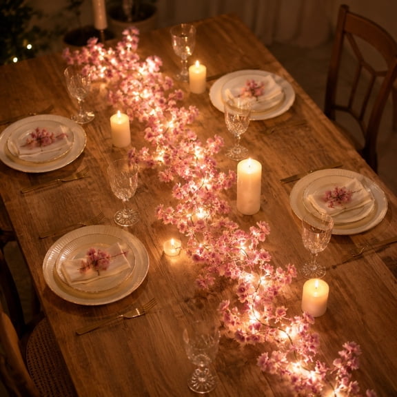 Artificial Flower Garland with 35 LED String Lights Rose Lavender Baby's Breath Hanging Vine for Bedroom Balcony Wedding Wall Party Decor 70.86 inch A