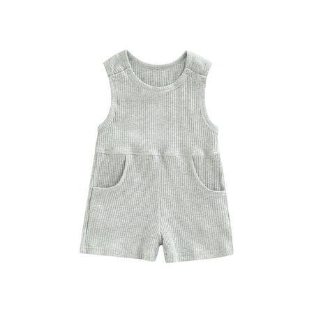 

Liacowi Infant Baby Unisex Casual Romper Solid Color Sleeveless Pockets Loose Short Pants Bodysuit