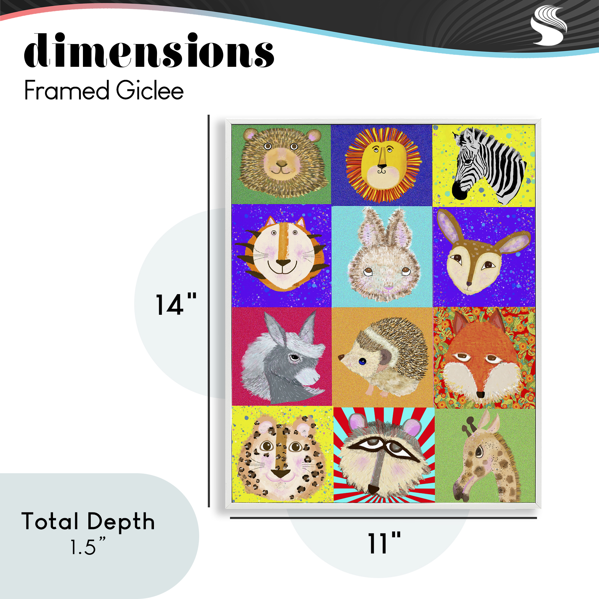 Furry Faces Animals White Framed Giclee Art, design by Lynnda Rakos