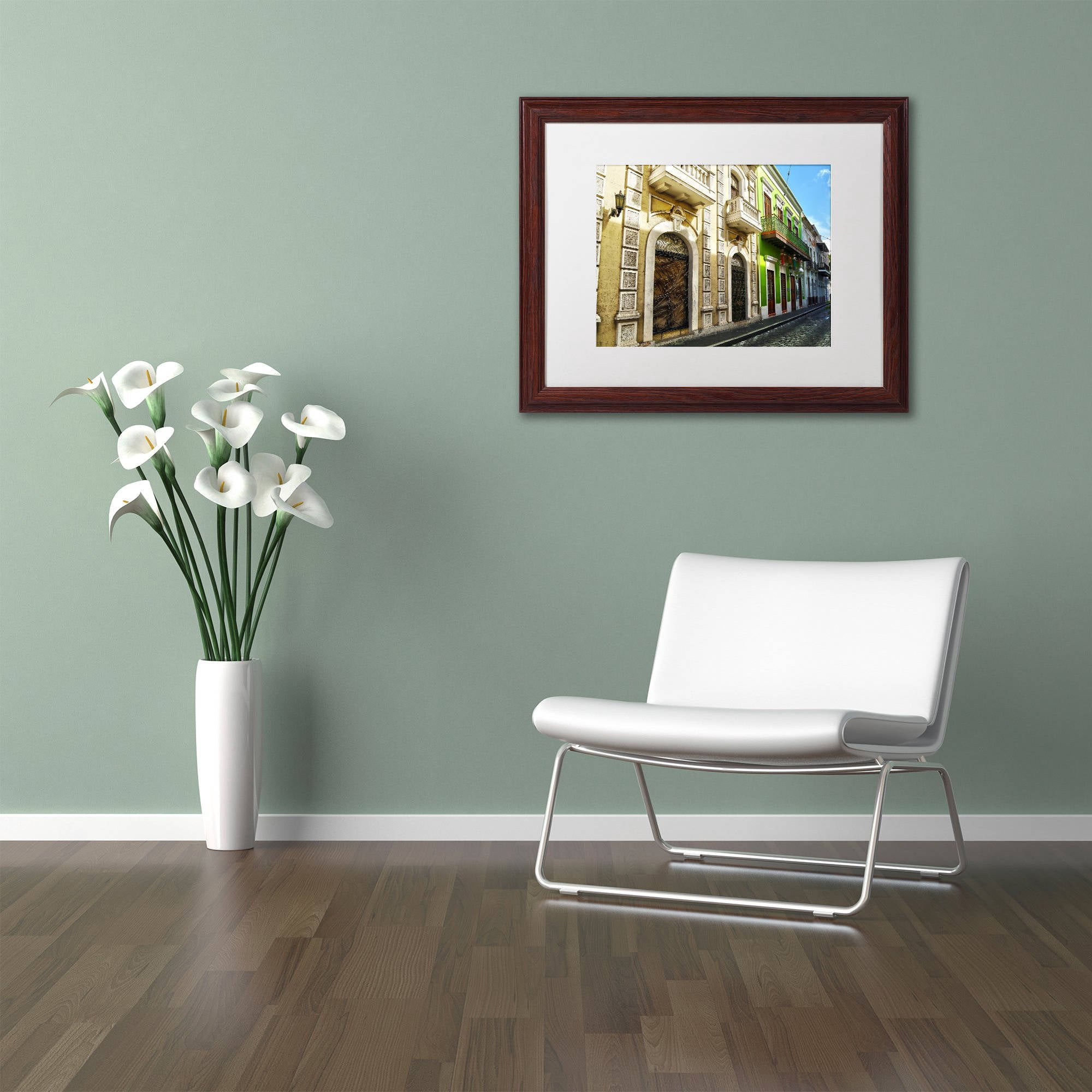 Trademark Fine Art "Old San Juan 8" Canvas Art by CATeyes, White Matte, Wood Frame