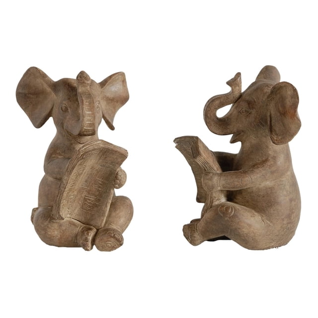 Set de 2 estatuas de lectura con forma de elefante Benzara Ari de Bookends