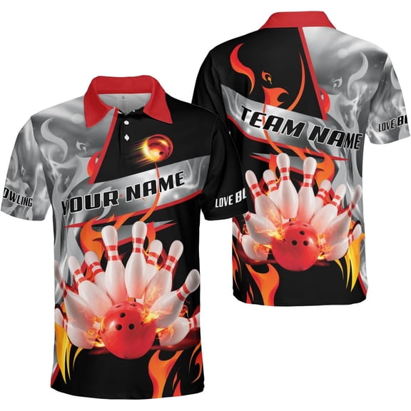 Mostprints Personalized Name Bowling Polo Shirts 3D for Men and Women, Bowling shirt, Bowling Shirts for Men Team Bowling Shirt (S, Red)