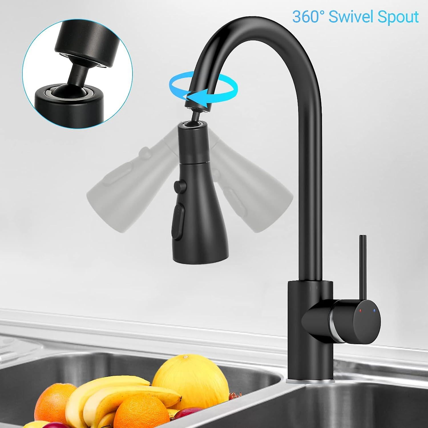 Kitchen Sink Spray Faucet, 360 Rotating Aerator Kitchen Faucet, 3 Mode Kitchen Faucet Nozzle, For Kitchen Faucet Aerator Fm22 (black)