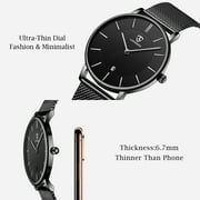 A ALPS Mens Watches Fashion Quartz Men's Watches Ultra Thin Minimalist Wristwatches with Stainless Steel Strap Gift for Man Father's Day Gifts