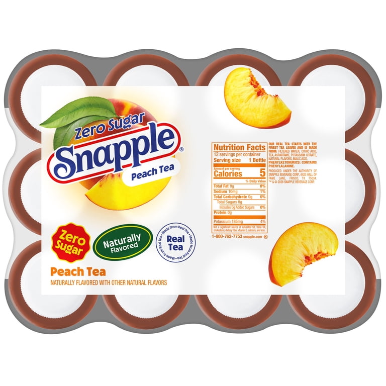 Snapple Diet Peach Tea, Zero Sugar, Low Calorie, 16 fl oz, 12