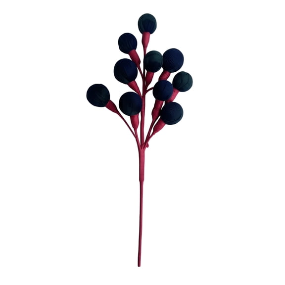 Burgundy Christmas Ball Picks, 17.32in Decorative Ornament Spray with Plaid Ball Accents for Xmas Tree Wreath Floral Arrangement Decor