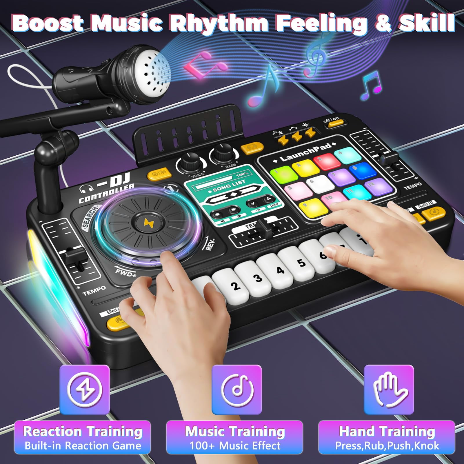 Kids DJ Set with DJ Table, DJ Mixer, Piano Keys & Turntable, Music Instruments for Boys Girls Ages 3-5 Birthday Gifts