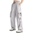 thumbnail image 4 of Parachute Pants Women Baggy Straight Leg Drawstring Lightweight Cargo Pants Tall Y2k Utility Pant Streetwear Multi Pockets, 4 of 5