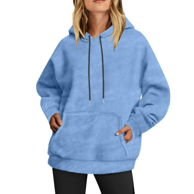 DPTALR Blouse Femme Unie Manches Longues Chandail en Molleton Poches à Capuche