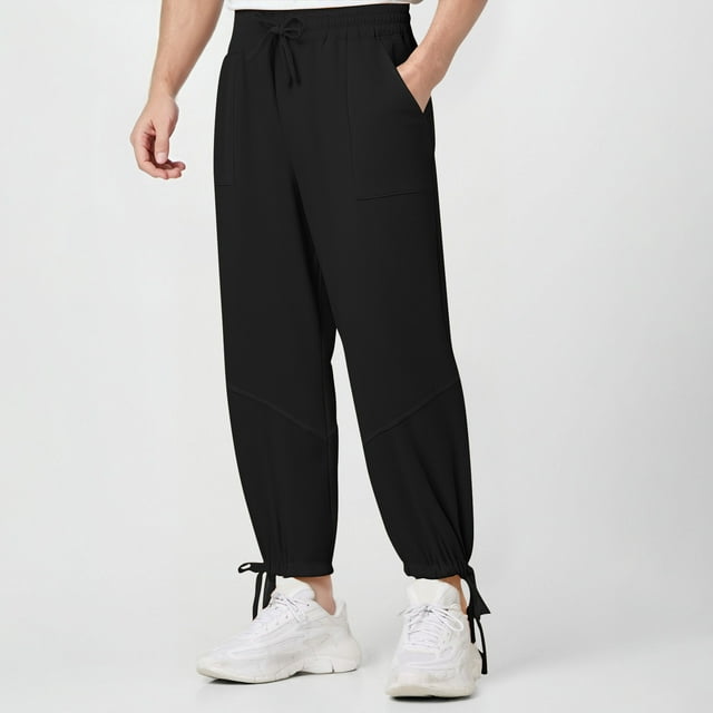 Men's Casual Fashion Pocket Elastic Ankle Binding Solid Color Elastic Waist Jogger Pants