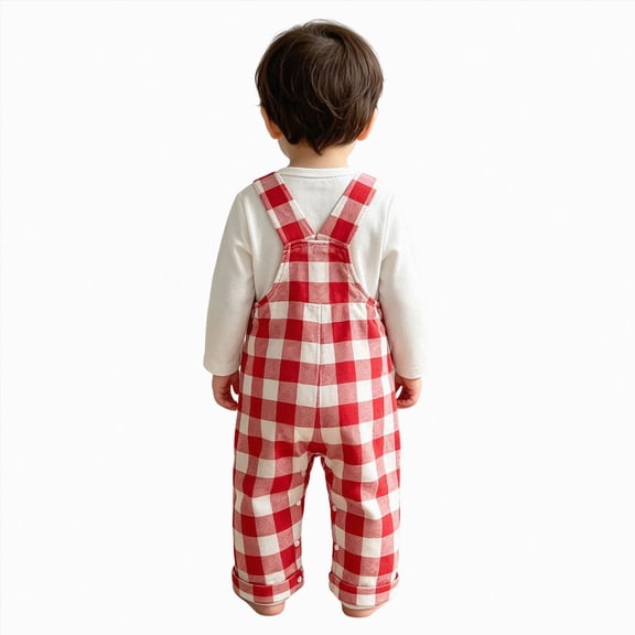 KPOPLK 3 6 9 12 18 Months Baby Boy Christmas Plaid Overalls Outfit Long Sleeve Bodysuit and Suspender Pants 2 Piece Set for Infant,Size 3-6 Months