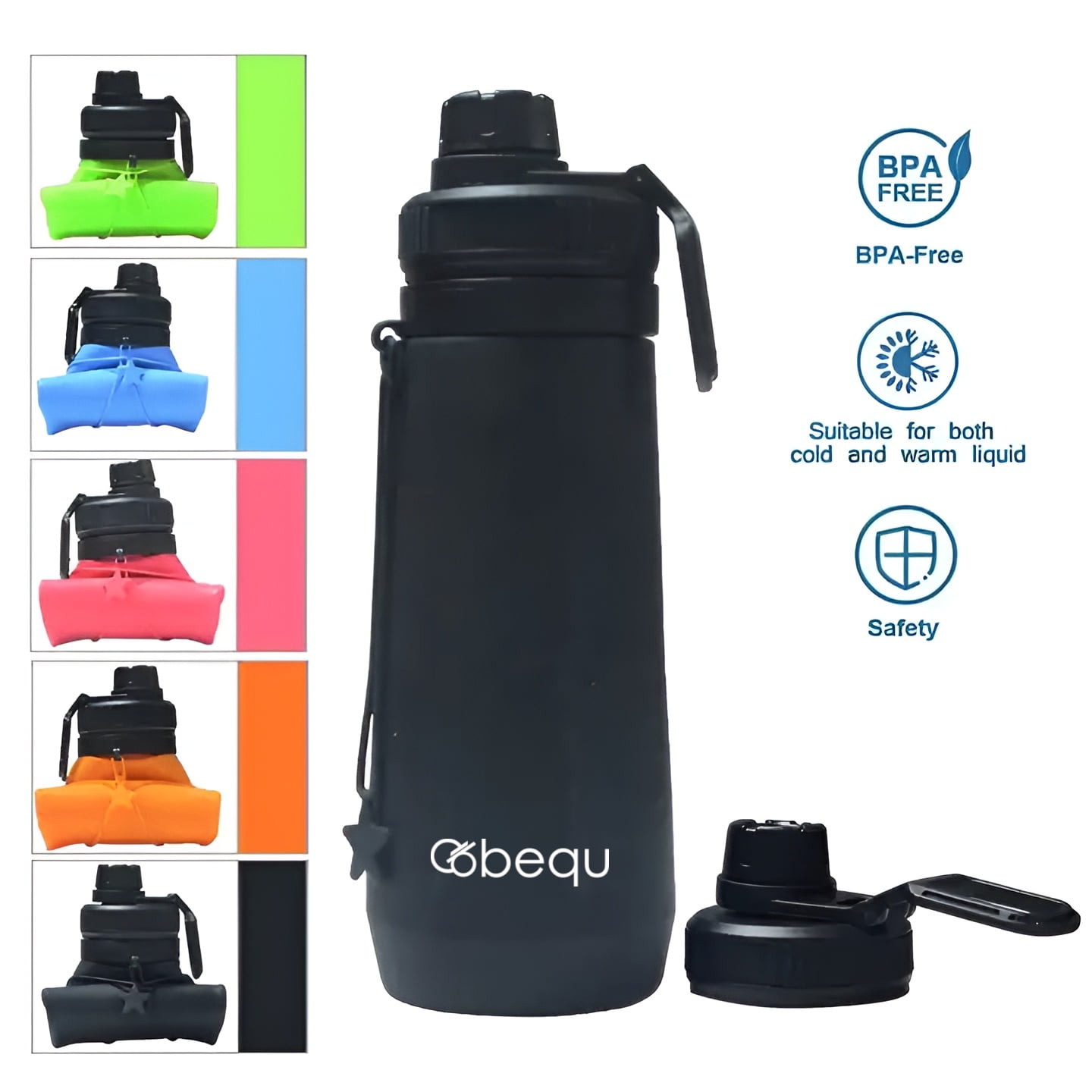 BEQU 750ml/25 Fl Oz Foldable Silicone Water Bottle, Reusable, BPA Free, Dishwasher-Safe, Sports bottle for Travel Gym Camping Hiking, Portable, Leak Proof (3PK MC2)