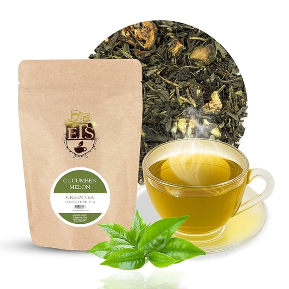 Cucumber Melon Green Tea | Loose Leaf Refreshing Green Tea with Cucumber and Natural Melon Flavor | Lightly Caffeinated Wellness Tea | Hot or Iced Hydrating Beverage | 16oz Bulk Pouch