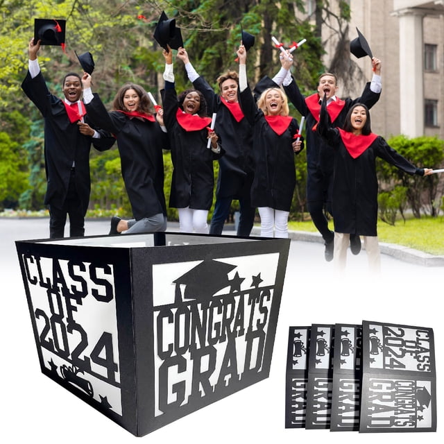 Fiudx Liquidación navideña Caja de decoración de flores para fiesta temática de graduación, 4 unidades, color negro