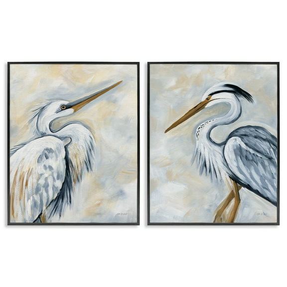 Stupell Industries White Egret Blue Heron Animals Painting Black Framed Art Print Wall Art, 11 x 14, Set of 2
