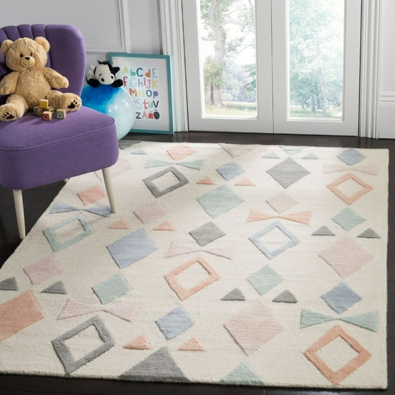 SAFAVIEH Kids Bowties Wool Area Rug, Ivory/Multi, 5' x 7'