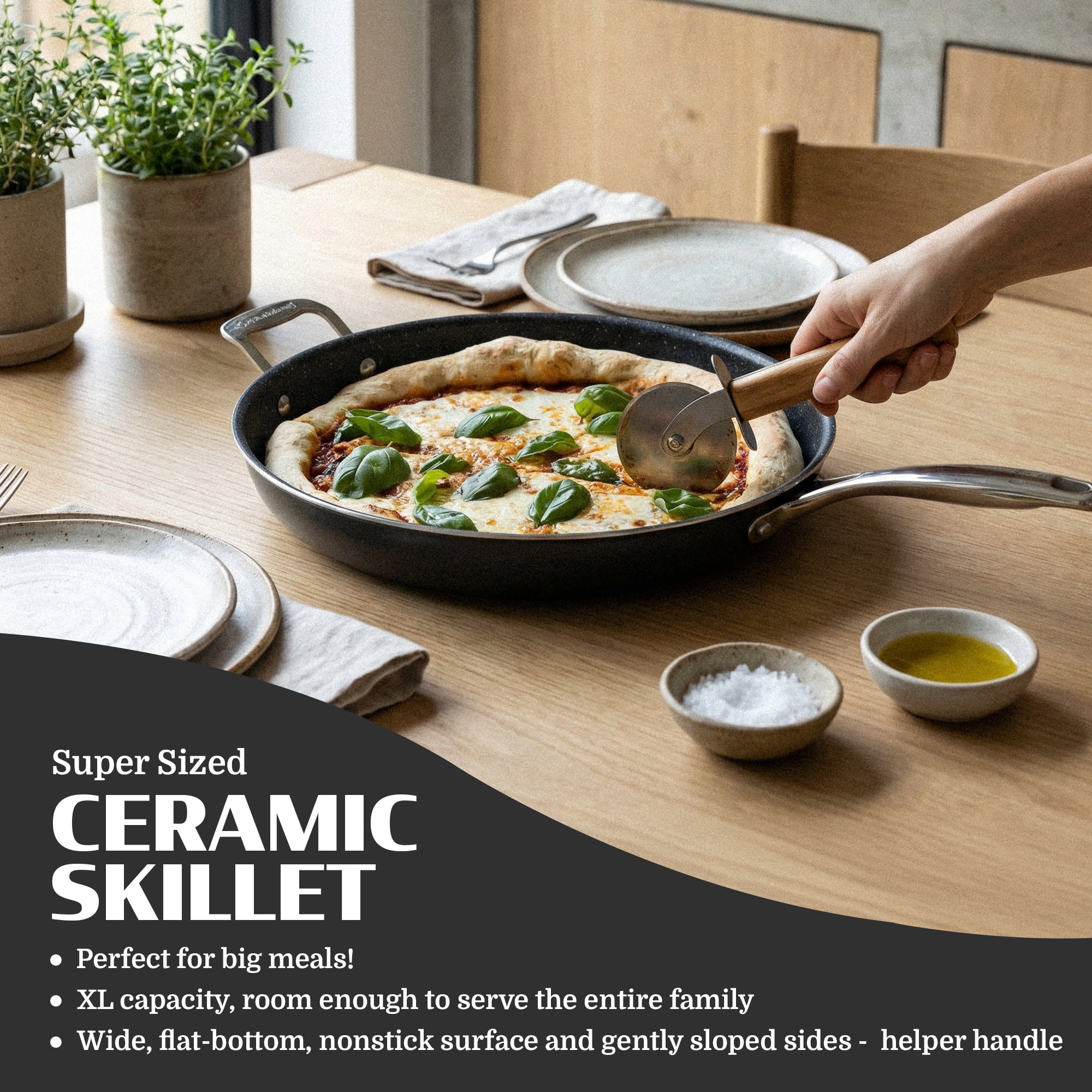 Granitestone 14 Inch Large Frying Pan with Lid, Ceramic Non Stick Frying Pans Skillet, Non Toxic Frying Pans Nonstick for Sauté & Cooking, Oven & Dishwasher Safe
