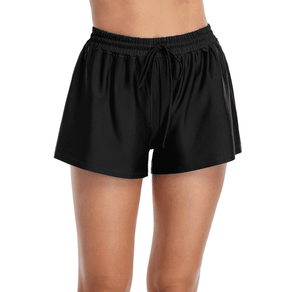 Hilor Women's Swim Board Shorts Plus Size Drawstring Swim Bottoms High Waist Swim Shorts