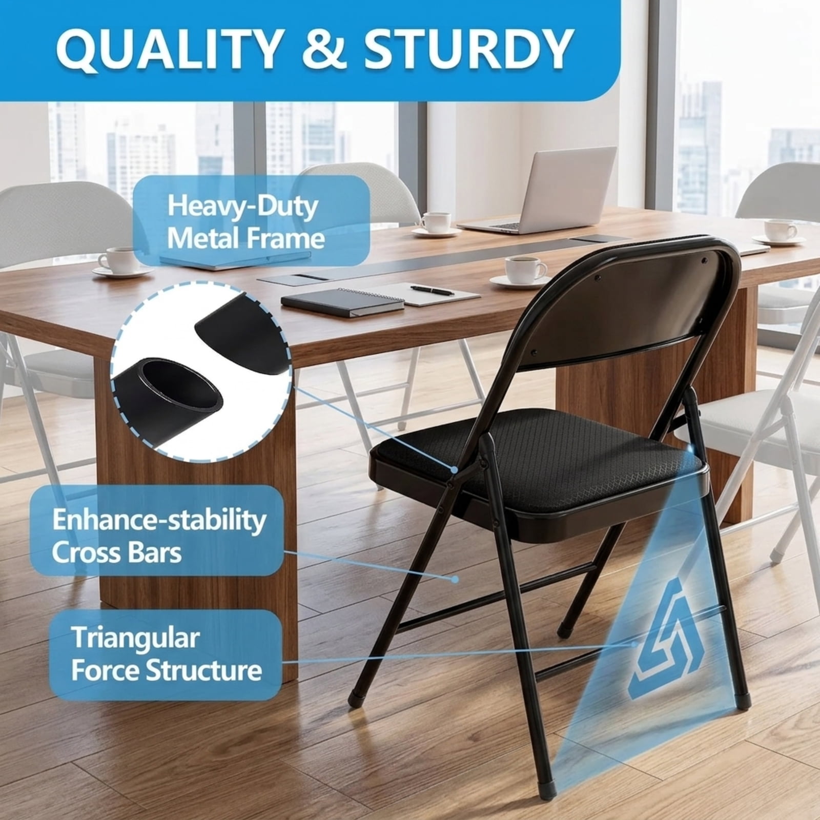 Fenbeli Folding Chairs 10 Pack with Cushion, Black Padded Metal Chairs, Portable Seating for Weddings Meetings Parties and Everyday Use