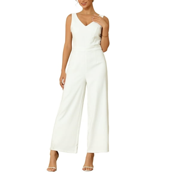 INSPIRE CHIC Valentine's Day Women's Sleeveless Jumpsuits for Cocktail Lace Backless Wide Legs Formal Evening Jumpsuit S White