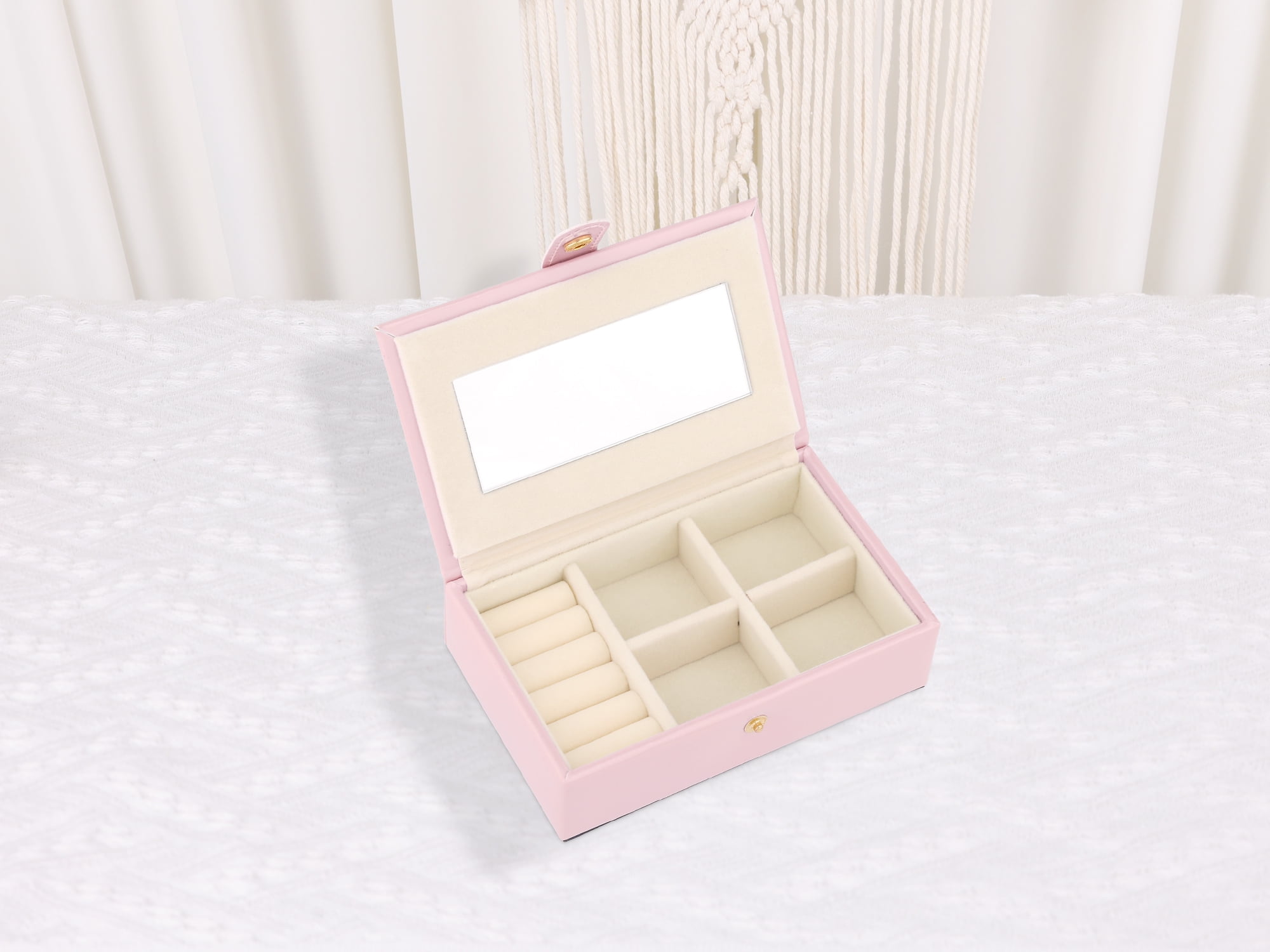 Unique Bargains Travel Jewelry Box Portable Organizer Case with Mirror Pink