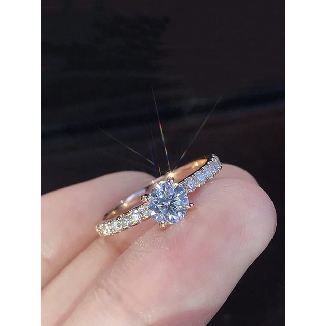 1pc Cubic Zirconia Decor Ring For Women For Engagement Gift Copper Jewelry