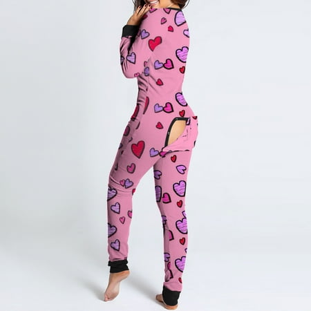 

Cntydi Pajamas for Women Gifts Women Print Long Sleeve Button Flap Nightwear Jumpsuit Bodysuit Playsuit Romper