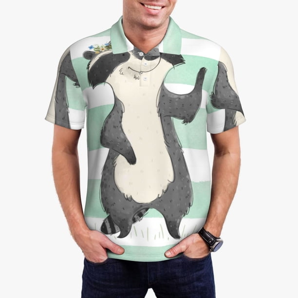 Fotbe Cute Raccoon Camiseta Polo de Golf para Hombre con Estampado – Camisa Deportiva Transpirable con Cuello Abotonado-Medium