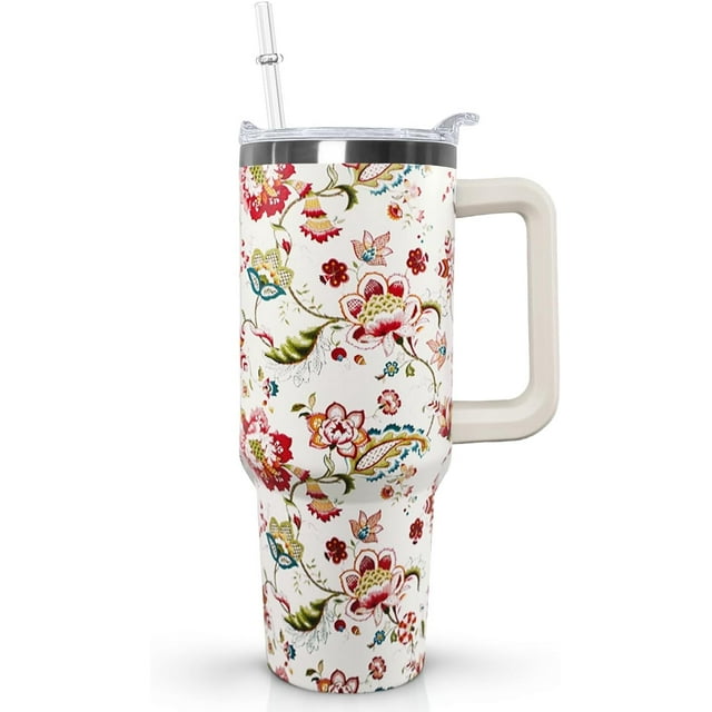 Gobelet Boho 40 Oz avec Poignée, Tasse de Voyage Florale Boho pour Café, Bouteille d'Eau, Décoration Boho, Cadeaux Boho pour Femmes