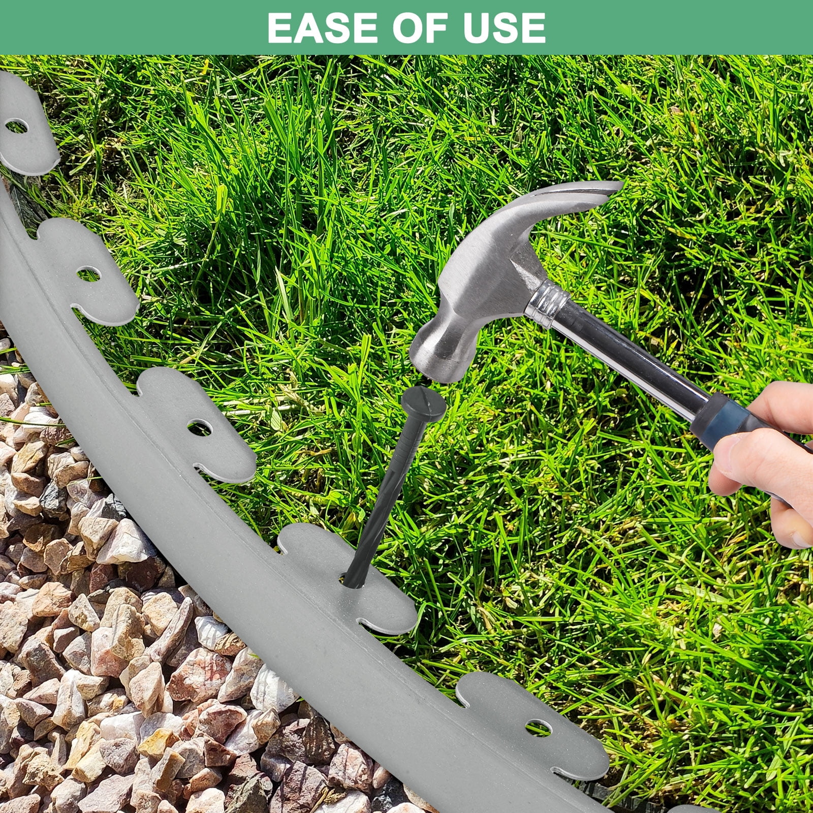 Uxcell Garden Edging - 20 Feet Plastic Landscape Edging Border with 18 PCS Spikes (2 Set of 10FT x 2IN, Gray)