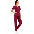 thumbnail image 2 of Minty Mint, Women's, Solid Stretch Medical Uniform Scrub Set V Neck Top Cargo Tapered Jogger Pants, Berry, L, 2 of 5