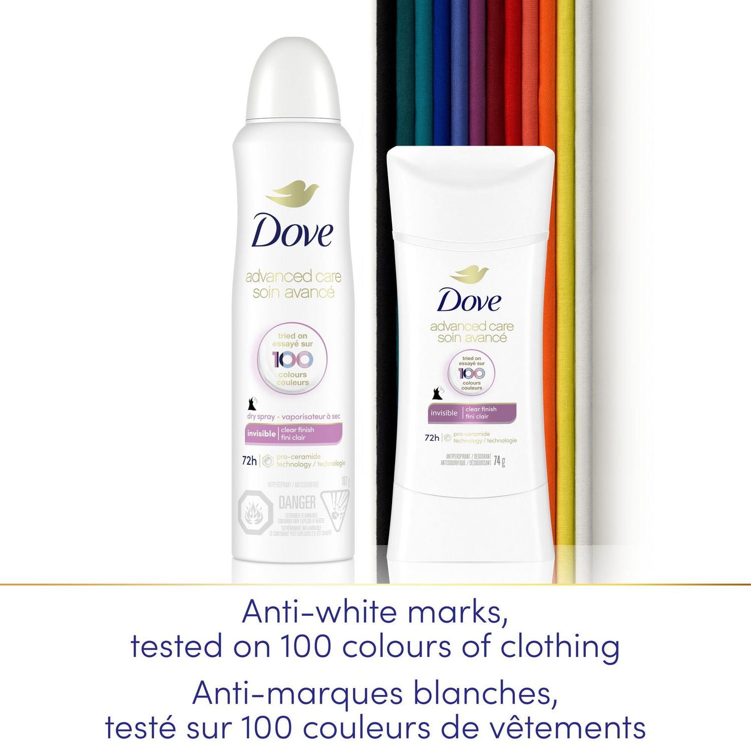 Antisudorifique désodorisant pour femme Dove Soin Avancé Invisible Parfum Fini Clair avec technologie pro-céramides pour une peau douce et résistante 74g