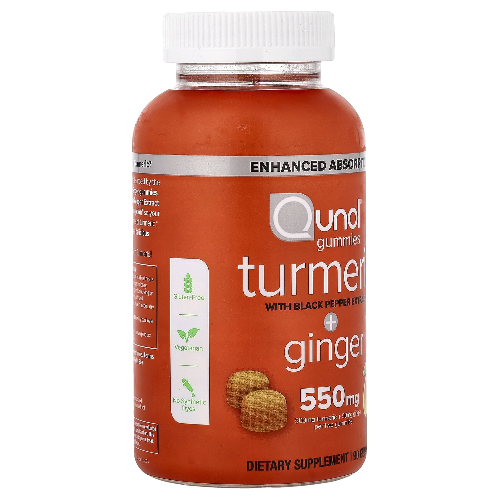 Qunol Turmeric + Ginger Gummies With Black Pepper Extract, Pineapple Mango, 90 Gummies
