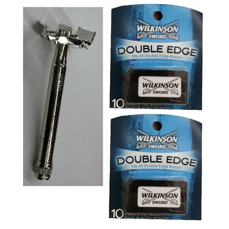 Double Edge Safety Razor + Wilkinson Sword Double Edge Razor Blades, 10 ct. (Pack of