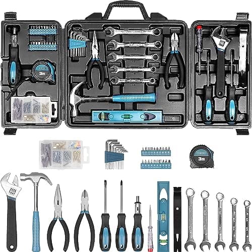 Zeite Tool Kit for Home 144 Piece Hand Tool Set with Storage Box General Basic Repair Tool Set with Hammer Pliers Wrenches Voltage Tester Measure Tape Screwdriver Bits